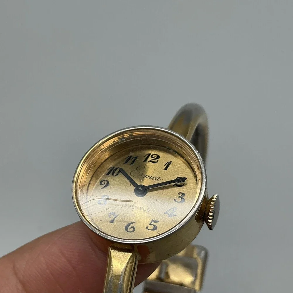 Vintage Ermex Womens Watch 22mm Champagne Dial Two Tone Bangle 17 Jewels Manual